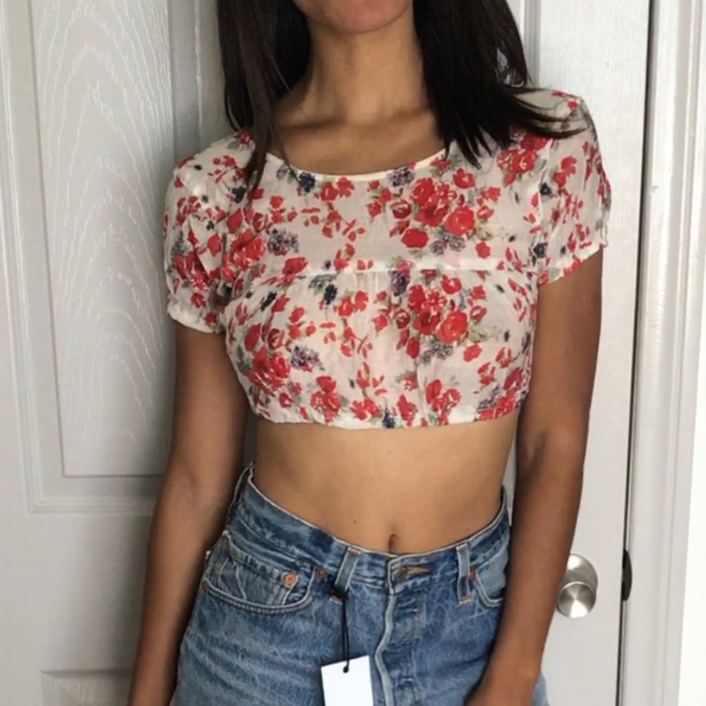 Reformation silky floral crop top